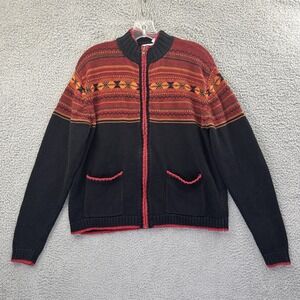 Vintage Erika & Co Zip Up Cardigan Sweater Fair Isle Nordic Retro Women's Medium